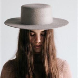 Stiff brim boater hat with grey and blue beading